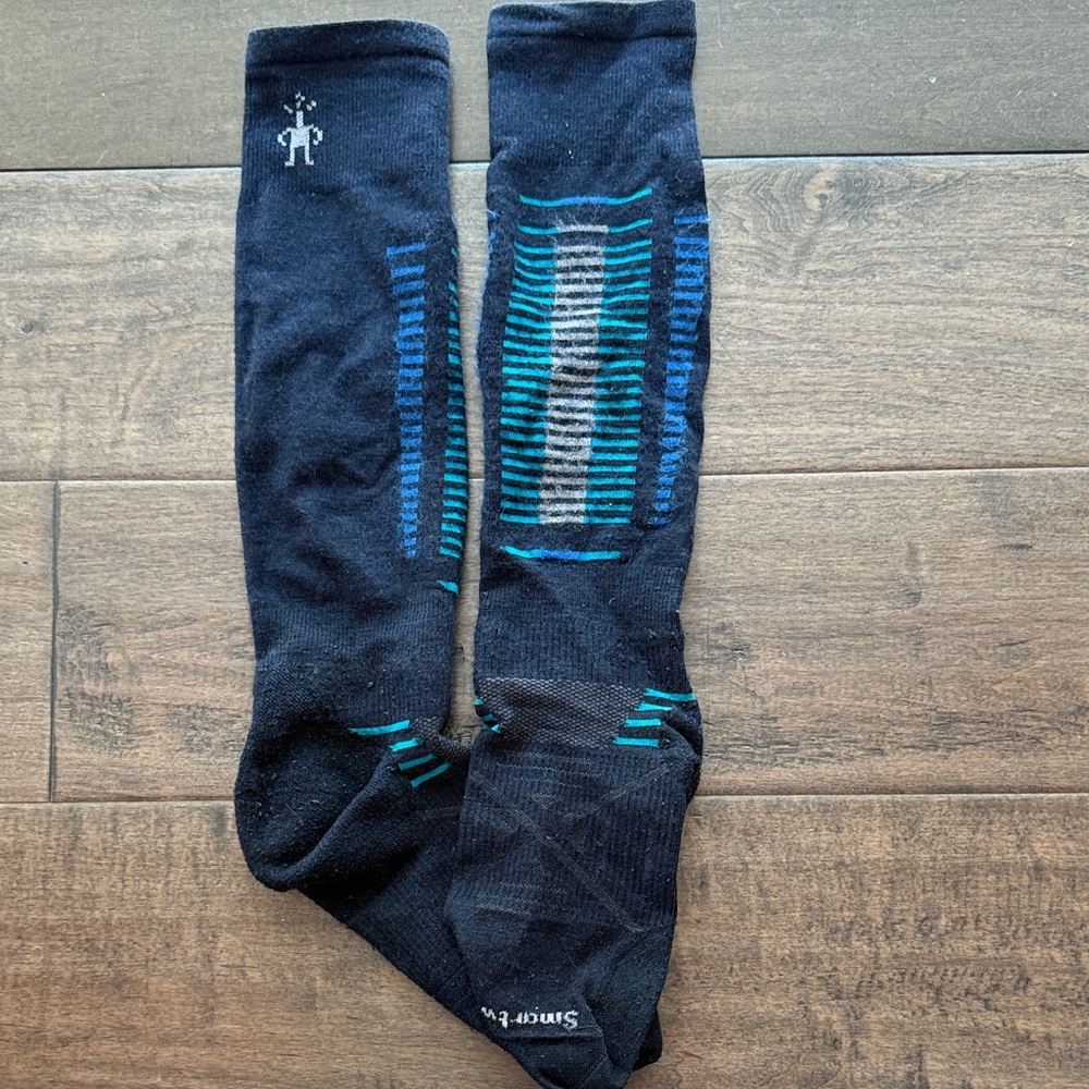 Smartwool Men's Black and Teal Striped Socks